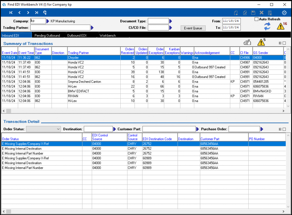 AIM Vision EDI Workbench Inbound Transaction